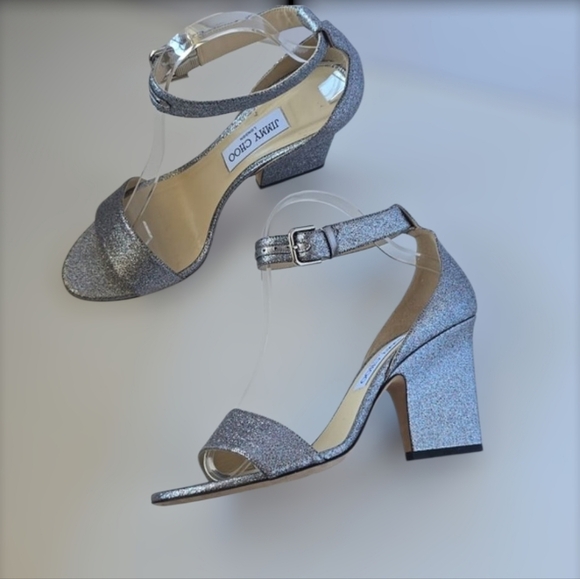 Jimmy Choo Edina 85 Ankle Strap Sparkle Sandals Luxury Leather Heels - Picture 11 of 17